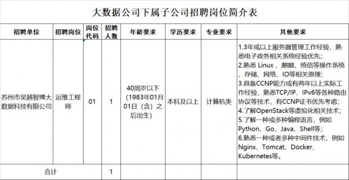 2023苏州市吴江区大数据有限公司下属子公司招聘简章