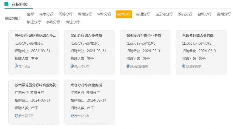 中国农业银行江苏省分行2024年度春季招聘公告: 精简招聘要求及信息