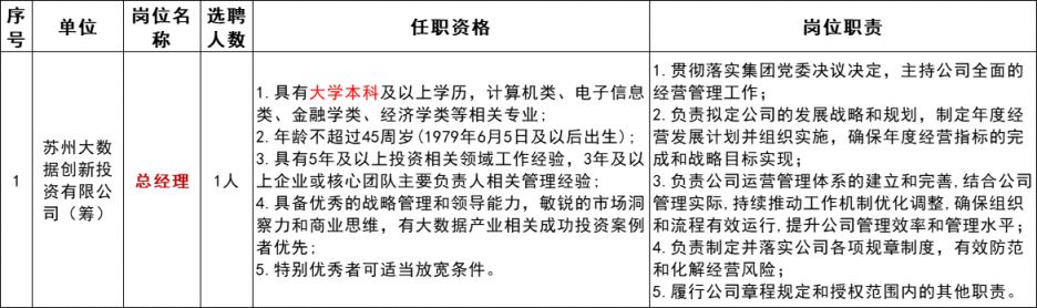 苏州市大数据集团有限公司2024招聘公告