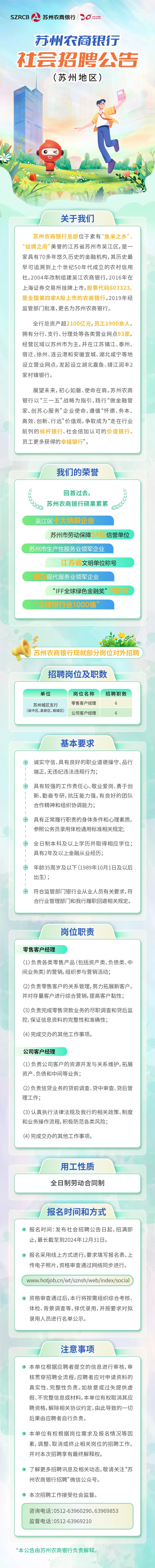 苏州农商银行社会招聘公告(苏州地区)